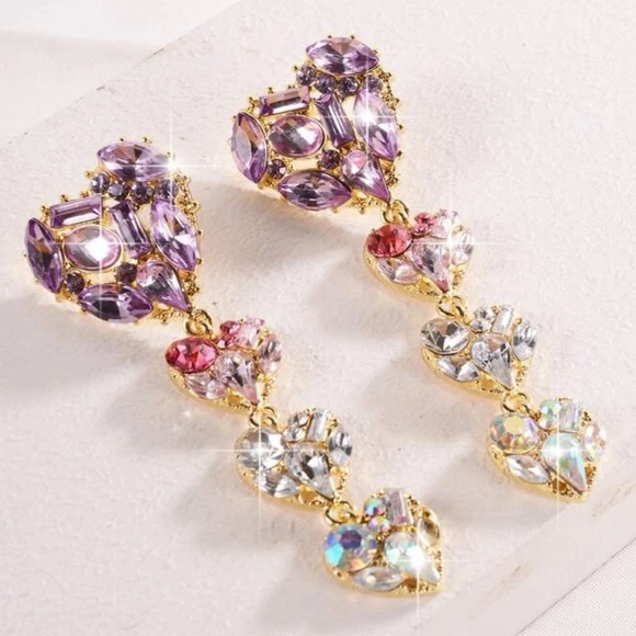 Cubic Zirconia Heart Dangle Earrings - Picture 3 of 6